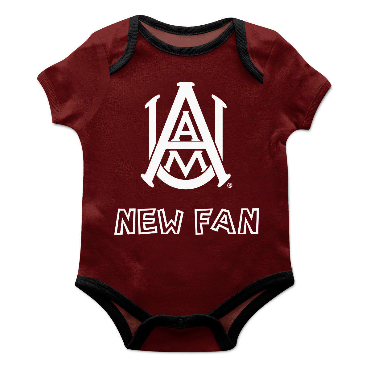 Alabama A&M University Bulldogs New Fan Maroon Short Sleeve One Piece Jumpsuit Romper Bodysuit by Vive La Fete