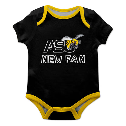 Alabama State University Hornets New Fan Black Short Sleeve One Piece Jumpsuit Romper Bodysuit by Vive La Fete