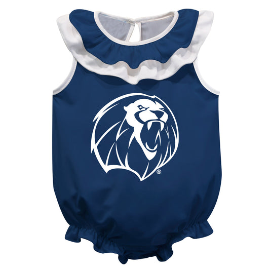 University of Arkansas at Fort Smith Lions Navy Sleeveless Ruffle One Piece Jumpsuit Logo Bodysuit by Vive La Fete