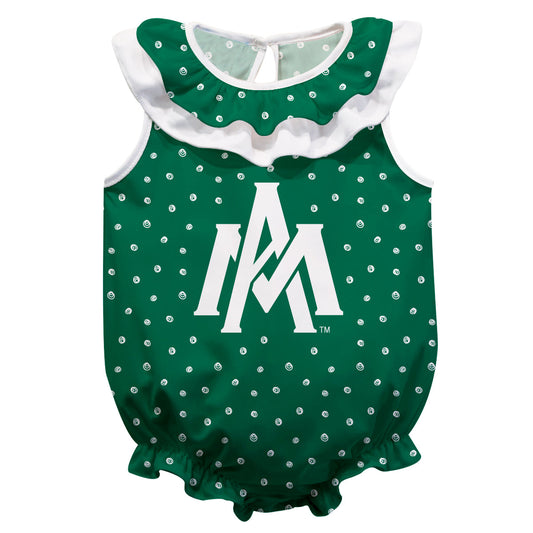 University of Arkansas Monticello Boll Weevils Swirls Green Sleeveless Ruffle One Piece Jumpsuit Logo Bodysuit by Vive La Fete