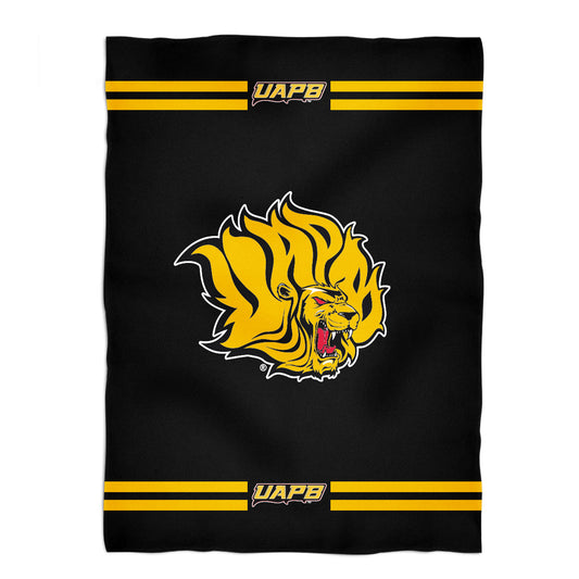 UAPB Golden Lions Game Day Soft Premium Fleece Black Throw Blanket 40 x 58 Logo and Stripes