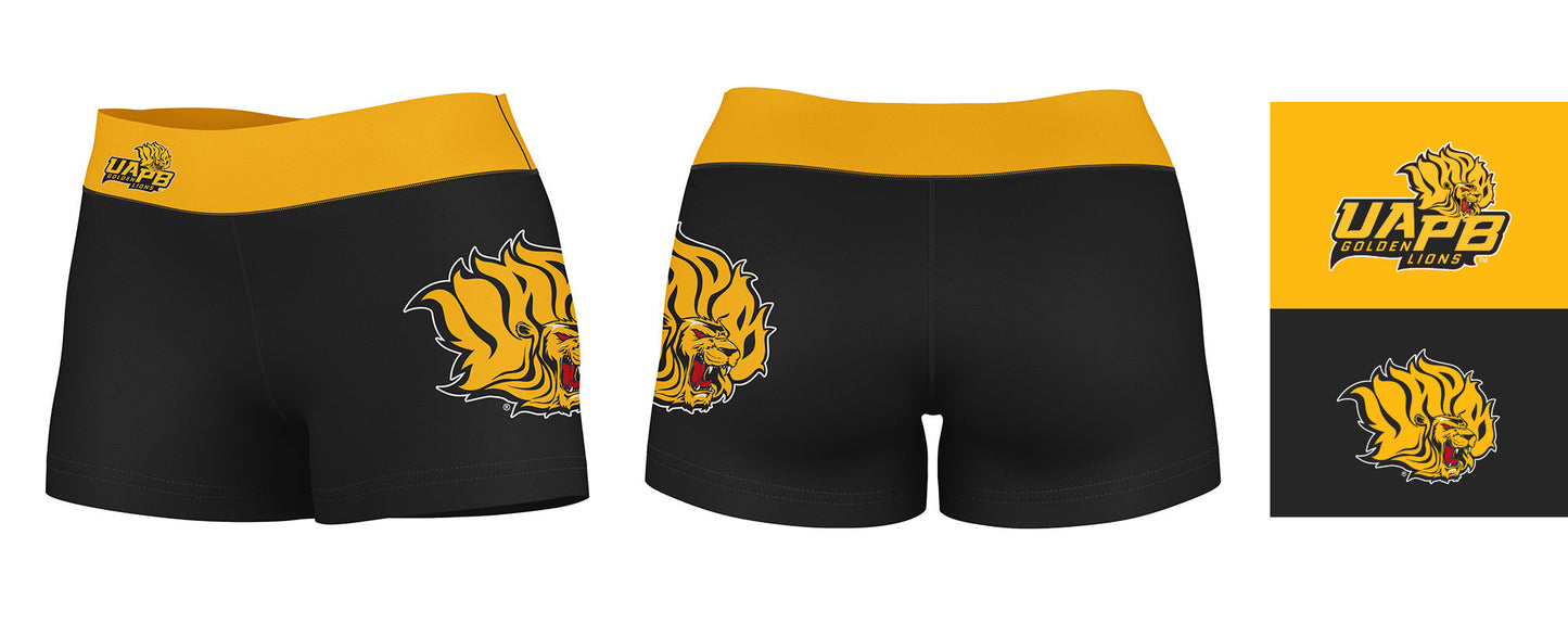 UAPB  Goden Lions Vive La Fete Logo on Thigh and Waistband Black & Gold Women Yoga Booty Workout Shorts 3.75 Inseam" - Vive La F̻te - Online Apparel Store