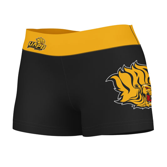 UAPB  Goden Lions Vive La Fete Logo on Thigh and Waistband Black & Gold Women Yoga Booty Workout Shorts 3.75 Inseam"