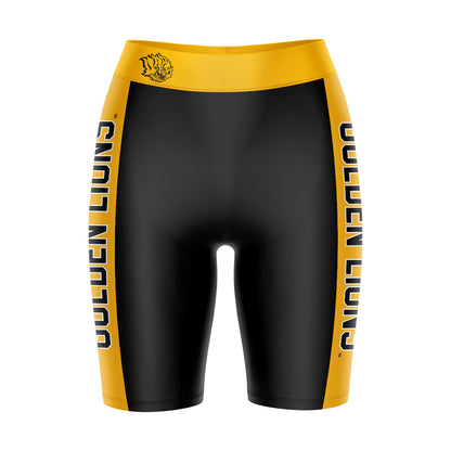 UAPB  Goden Lions Vive La Fete Game Day Logo on Waistband and Gold Stripes Black Women Bike Short 9 Inseam