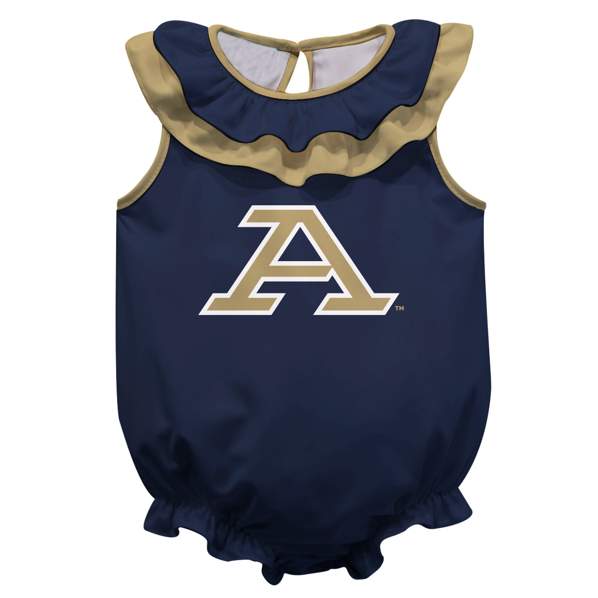 Akron Zips Blue Sleeveless Ruffle One Piece Jumpsuit Logo Bodysuit by Vive La Fete