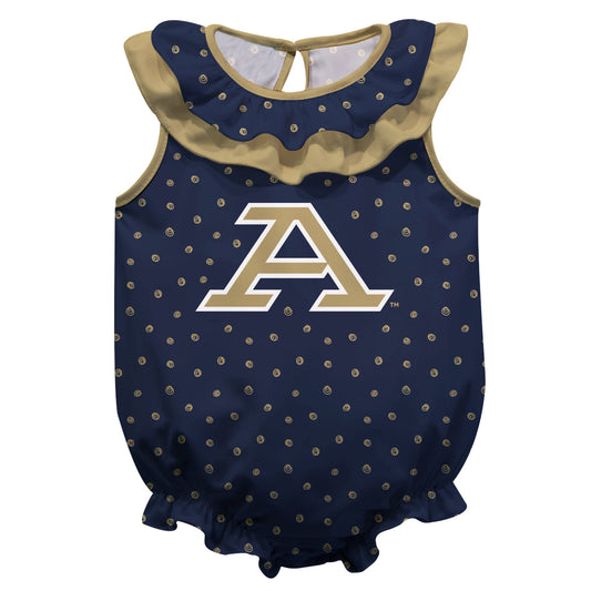 Akron Zips Swirls Red Sleeveless Ruffle One Piece Jumpsuit Logo Bodysuit by Vive La Fete