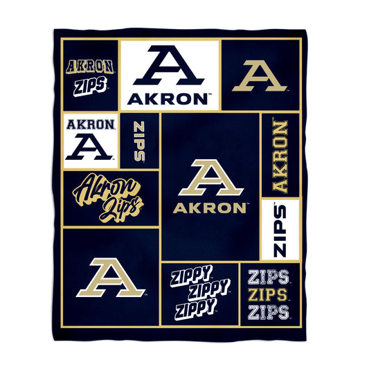 Akron Zips Infant Game Day Block Navy Minky Blanket 36 x 48 Mascot and Name