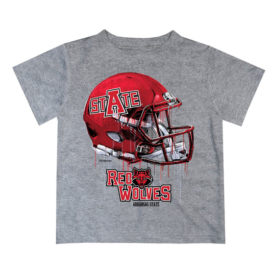 Arkansas State Red Wolves Original Dripping Football Helmet Heather Gray T-Shirt by Vive La Fete