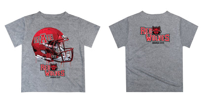 Arkansas State Red Wolves Original Dripping Football Helmet Heather Gray T-Shirt by Vive La Fete