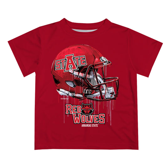 Arkansas State Red Wolves Original Dripping Football Helmet Red T-Shirt by Vive La Fete