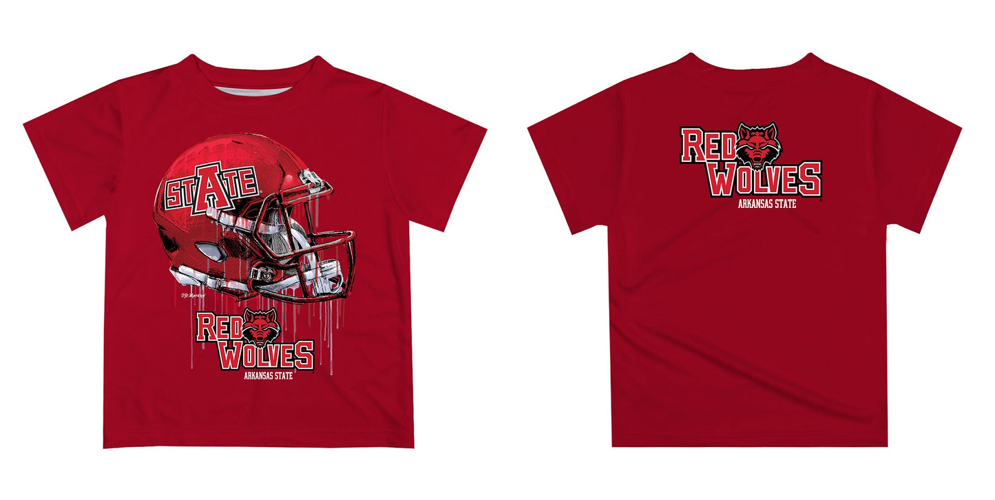 Arkansas State Red Wolves Original Dripping Football Helmet Red T-Shirt by Vive La Fete