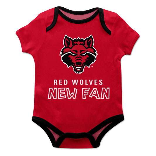 Arkansas State University Red Wolves New Fan Red Short Sleeve One Piece Jumpsuit Romper Bodysuit by Vive La Fete