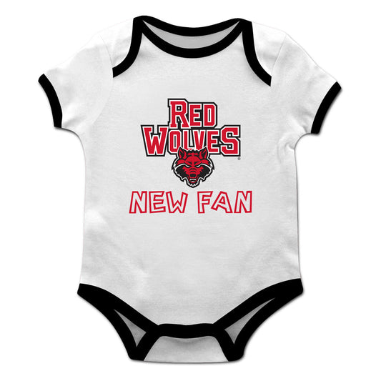 Arkansas State Red Wolves Infant Game Day White Short Sleeve One Piece Jumpsuit by Vive La Fete