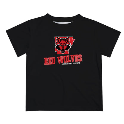 Arkansas State Red Wolves Vive La Fete State Map Black Short Sleeve Tee Shirt