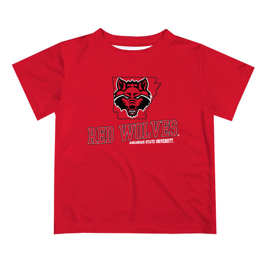 Arkansas State Red Wolves Vive La Fete State Map Red Short Sleeve Tee Shirt