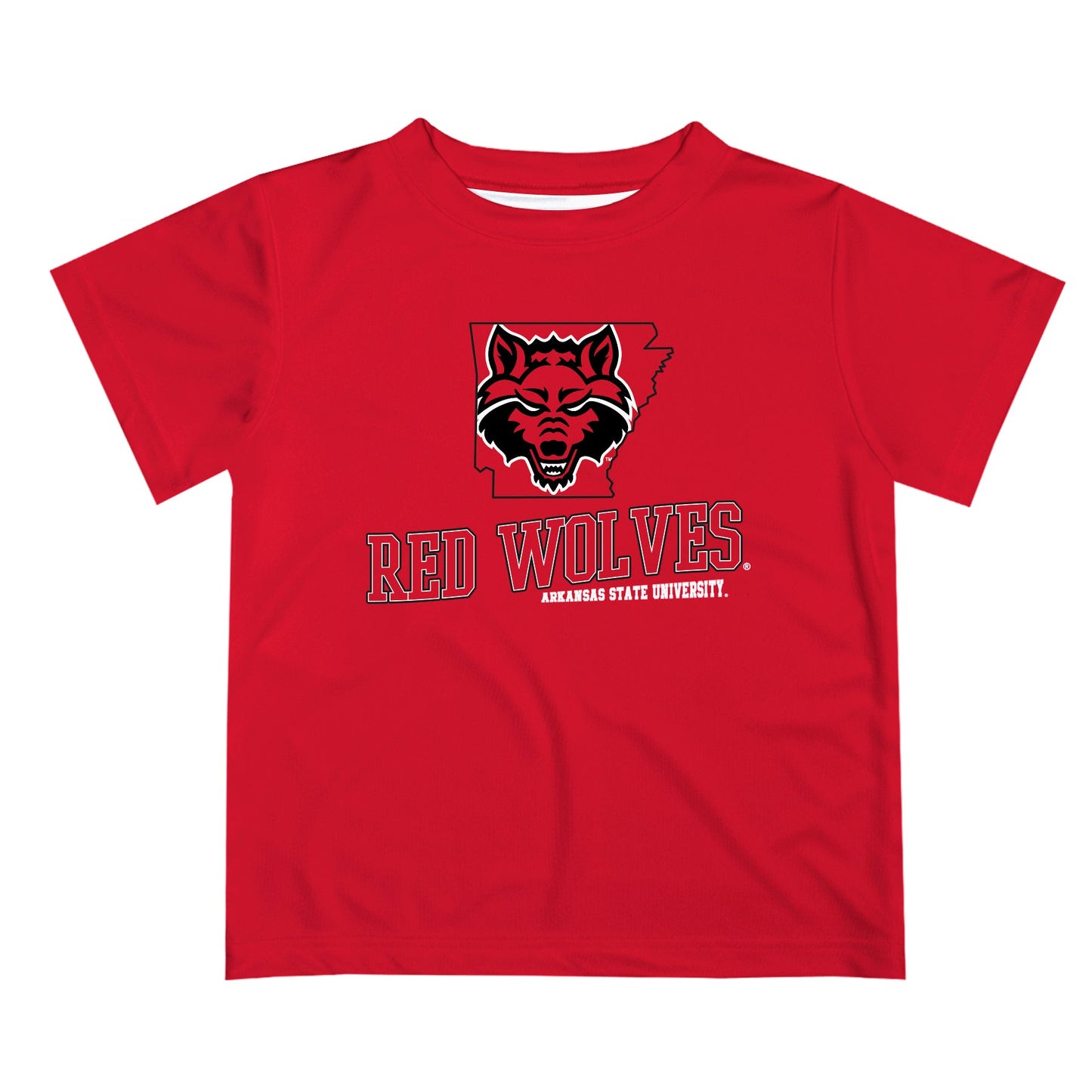 Arkansas State Red Wolves Vive La Fete State Map Red Short Sleeve Tee Shirt