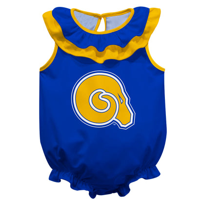 Albany State Rams ASU Blue Sleeveless Ruffle One Piece Jumpsuit Mascot Bodysuit by Vive La Fete