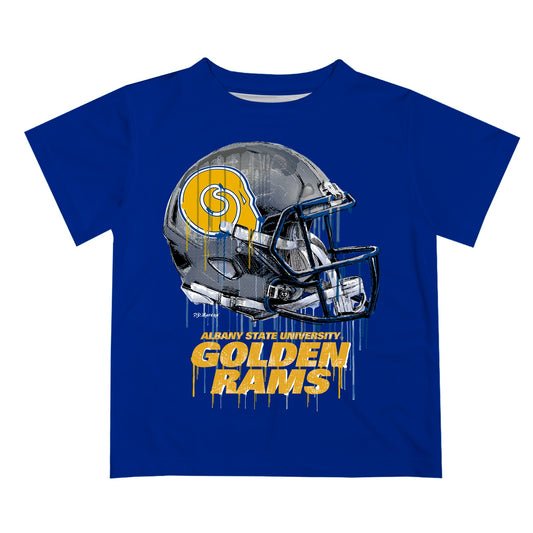 Albany State Rams ASU Original Dripping Football Helmet Blue T-Shirt by Vive La Fete