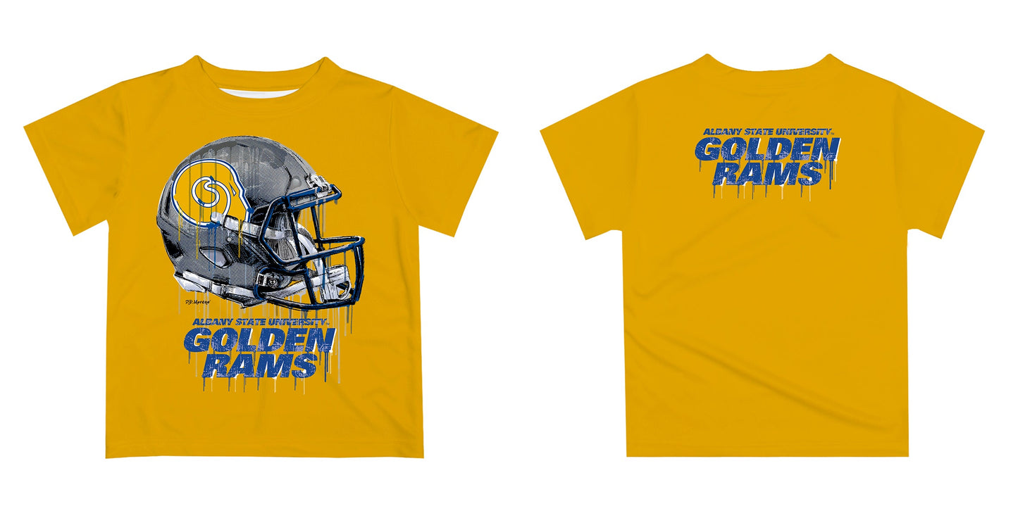 Albany State Rams ASU Original Dripping Football Helmet Gold T-Shirt by Vive La Fete