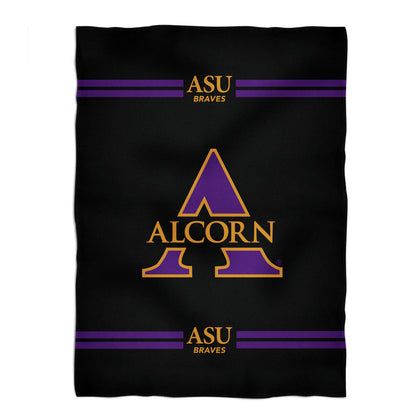 Alcorn State University Braves Game Day Soft Premium Fleece Black Throw Blanket 40 x 58 Logo & Stripes