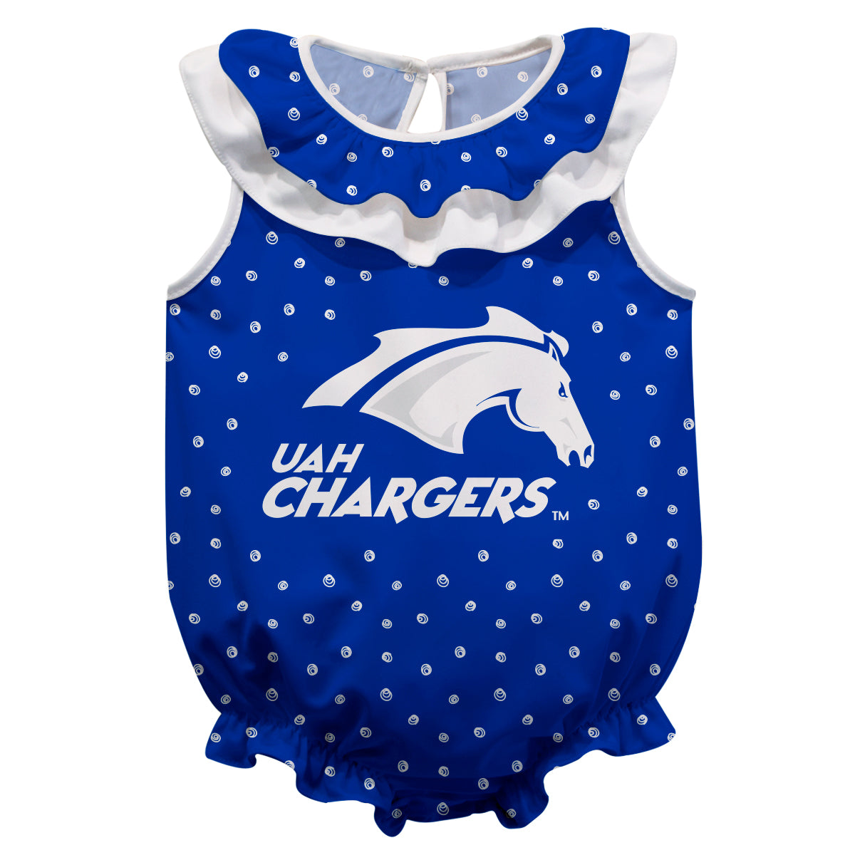 UAH Chargers Swirls Blue Sleeveless Ruffle One Piece Jumpsuit Logo Bodysuit by Vive La Fete