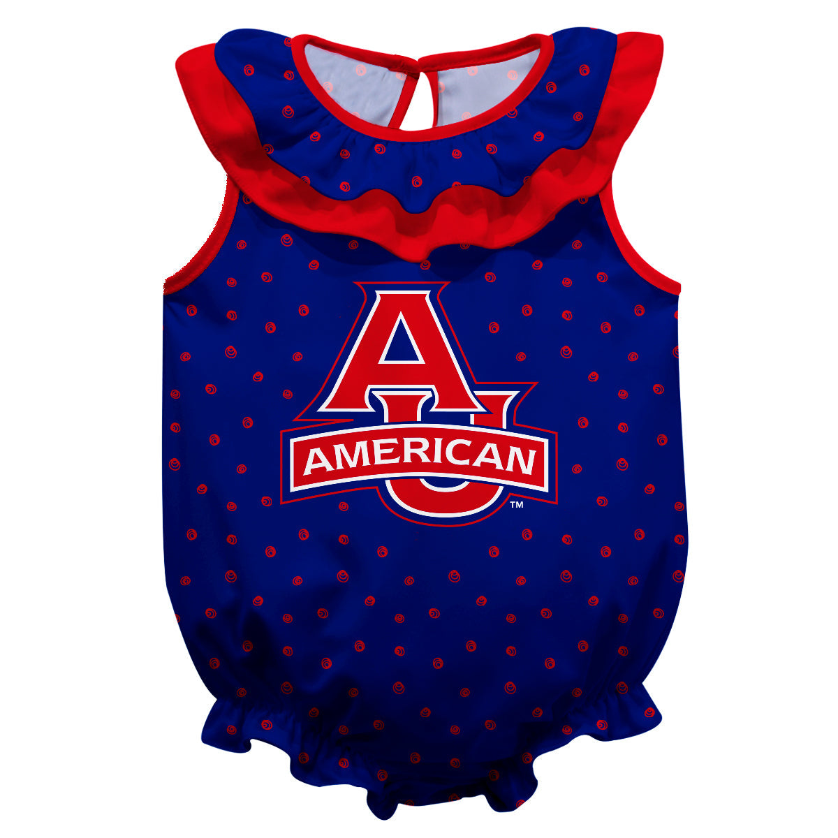 American U Eagles Swirls Blue Sleeveless Ruffle One Piece Jumpsuit Logo Bodysuit by Vive La Fete