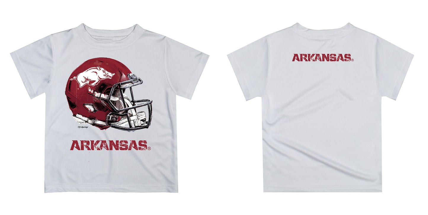 Arkansas Razorbacks Original Dripping Football Helmet White T-Shirt by Vive La Fete