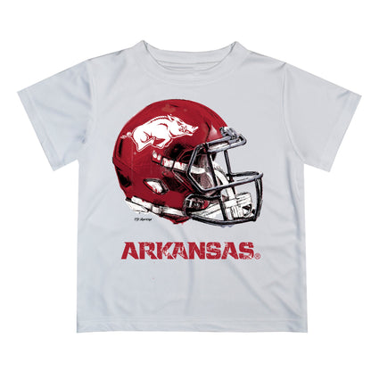 Arkansas Razorbacks Original Dripping Football Helmet White T-Shirt by Vive La Fete