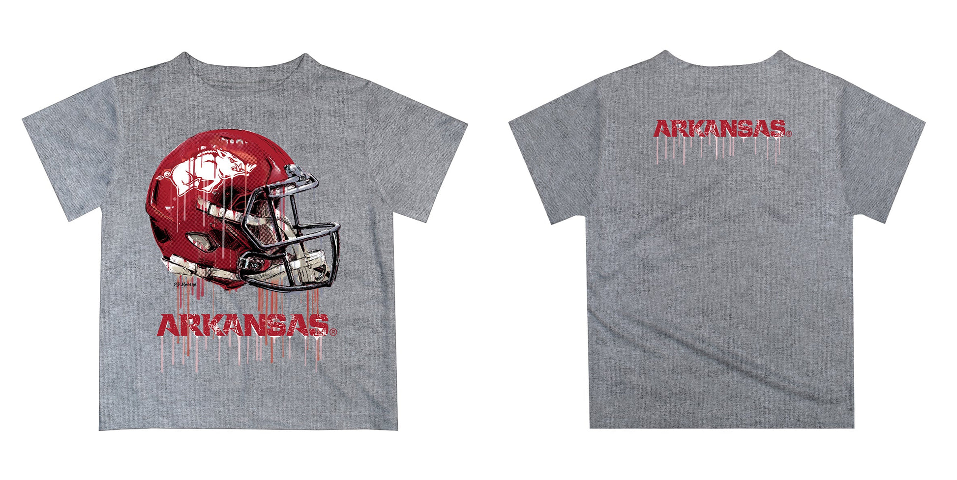 Arkansas Razorbacks Original Dripping Football Helmet Heather Gray T-Shirt by Vive La Fete