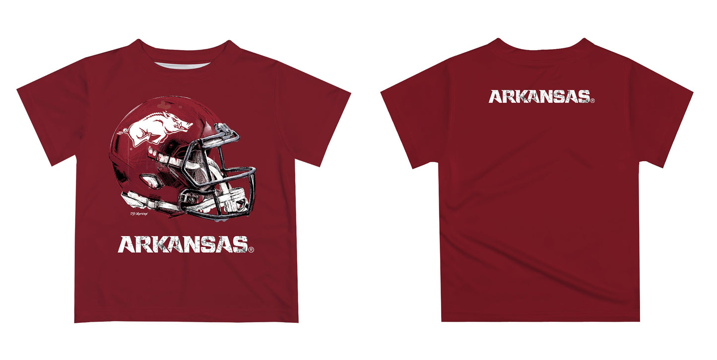 Arkansas Razorbacks Original Dripping Football Helmet Red T-Shirt by Vive La Fete