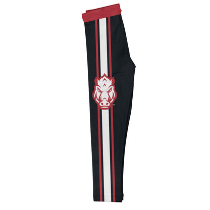 Arkansas Razorbacks Red Waist White And Red Stripes Black Leggings