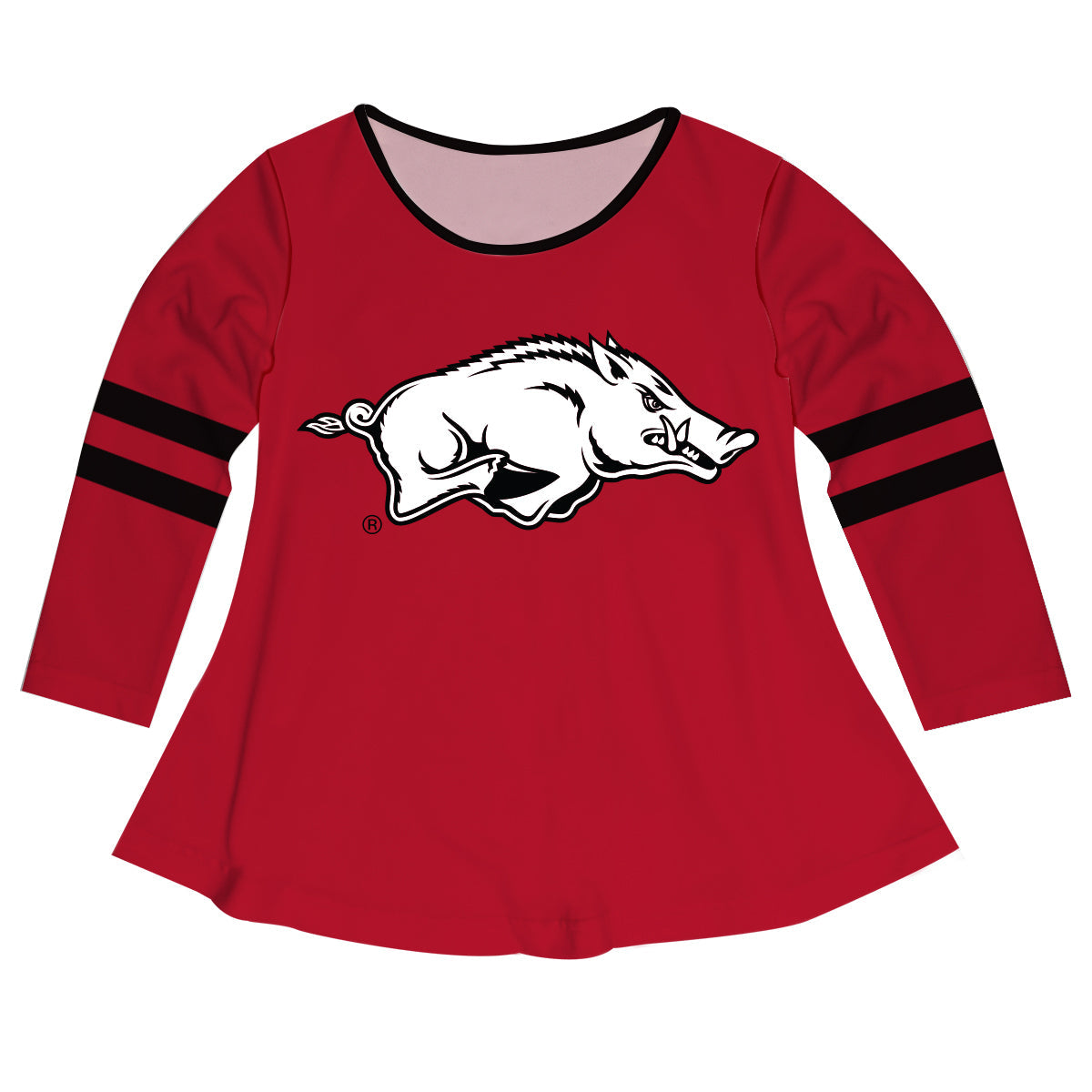 Arkansas Razorbacks Big Logo Red Stripes Long Sleeve Girls Laurie Top by Vive La Fete