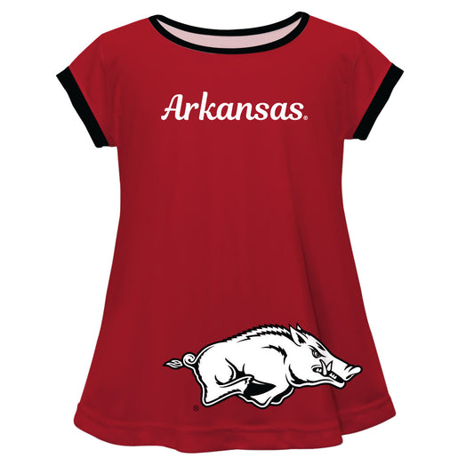 Arkansas Razorbacks Big Logo Red Short Sleeve Girls Laurie Top by Vive La Fete