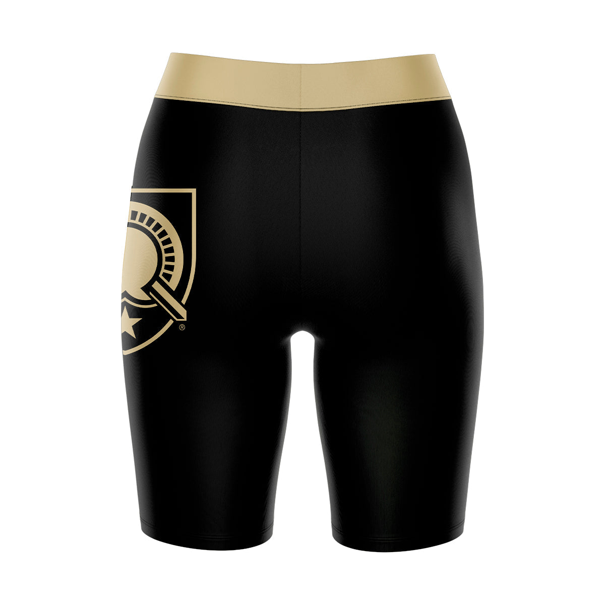 US Military ARMY Black Knights Vive La Fete Game Day Logo on Thigh and Waistband Black & Gold Women Bike Short 9 Inseam
