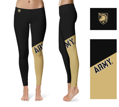 US Military ARMY Black Knights Vive La Fete Game Day Collegiate Leg Color Block Women Black Gold Yoga Leggings