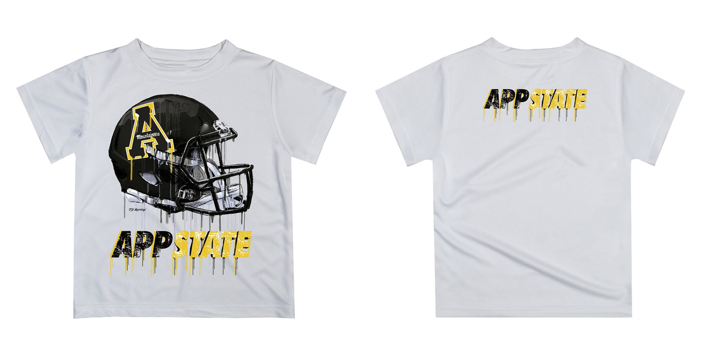 App State Mountaineers Original Dripping Football Helmet White T-Shirt by Vive La Fete