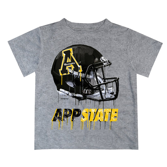 App State Mountaineers Original Dripping Football Helmet Heather Gray T-Shirt by Vive La Fete