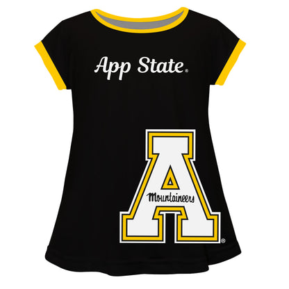 Appalachian State Mountaineers Black Short Sleeve Girls Laurie Top by Vive La Fete