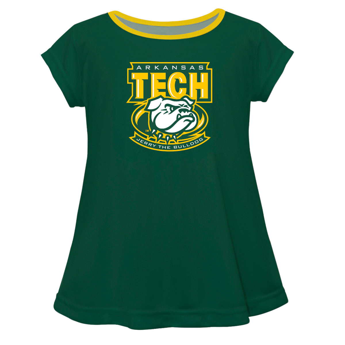 Arkansas Tech Jerry the Bulldog Green Short Sleeve Girls Laurie Top ATU by Vive La Fete