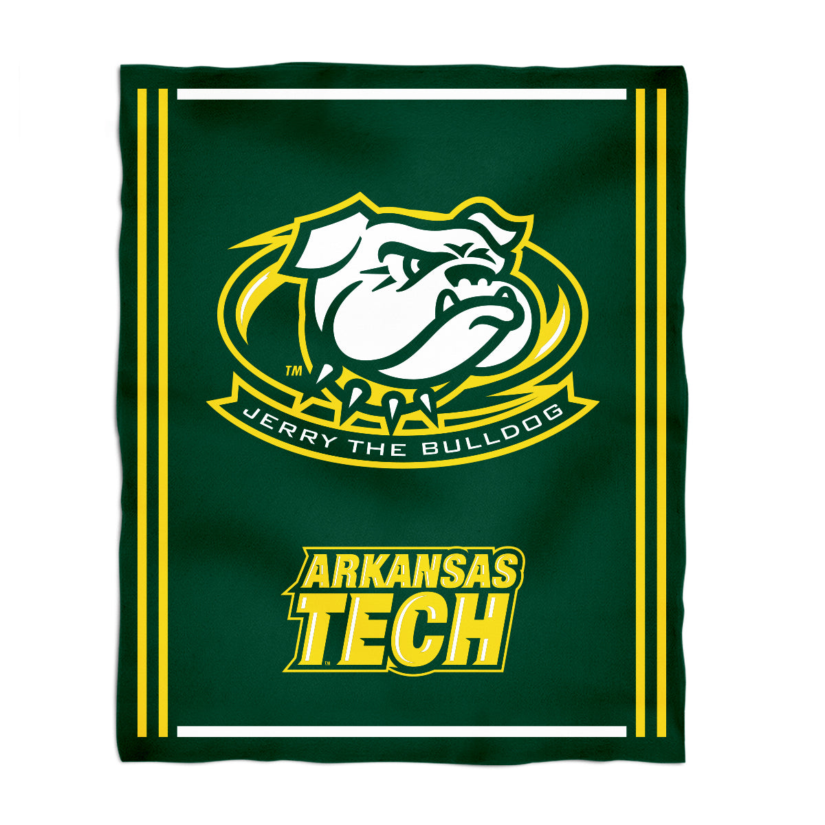 Arkansas Tech Jerry the Bulldog ATU Kids Game Day Green Plush Soft Minky Blanket 36 x 48 Mascot