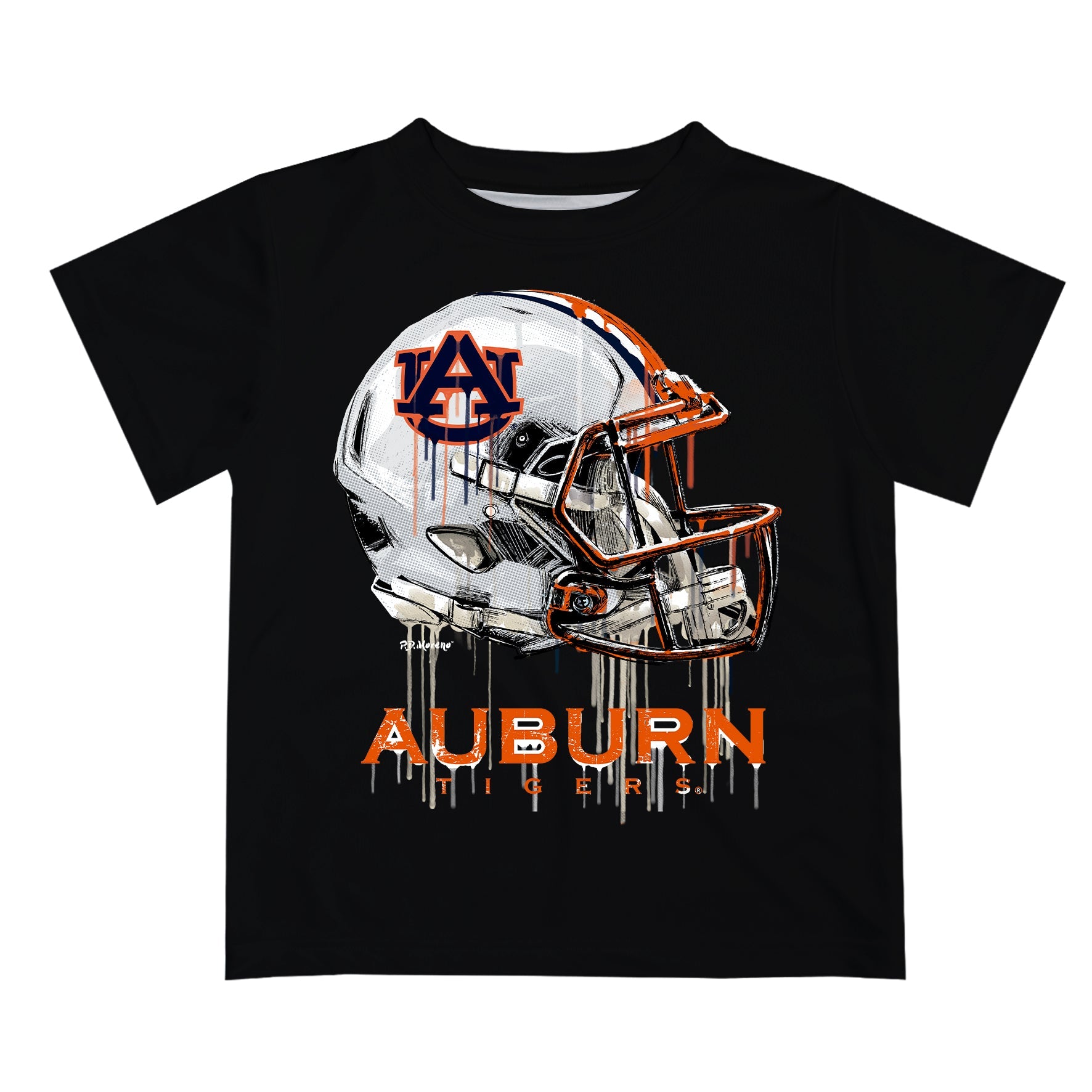 Auburn University Tigers Original Dripping Football Helmet Black T-Shirt by Vive La Fete