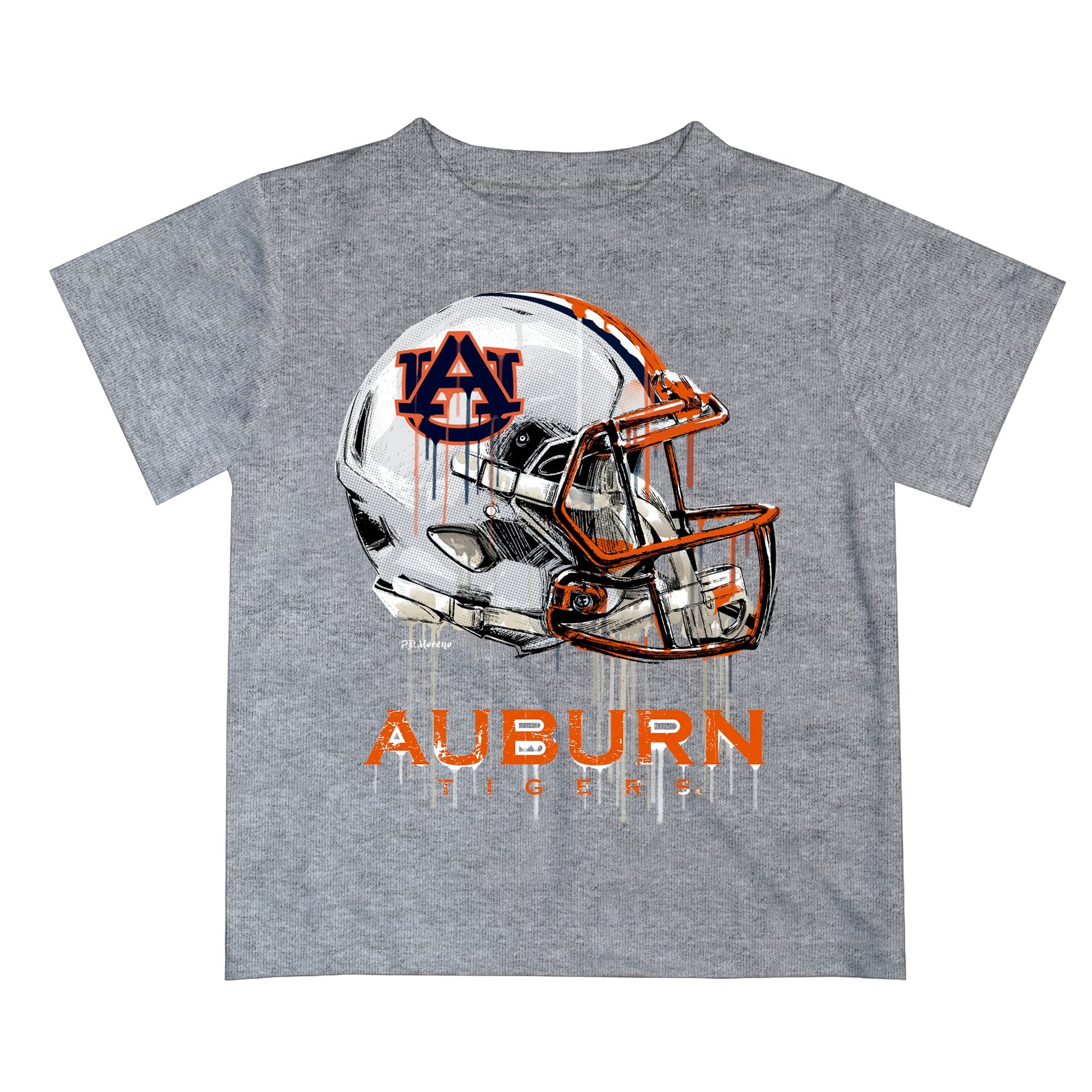 Auburn University Tigers Original Dripping Football Helmet Heather Gray T-Shirt by Vive La Fete