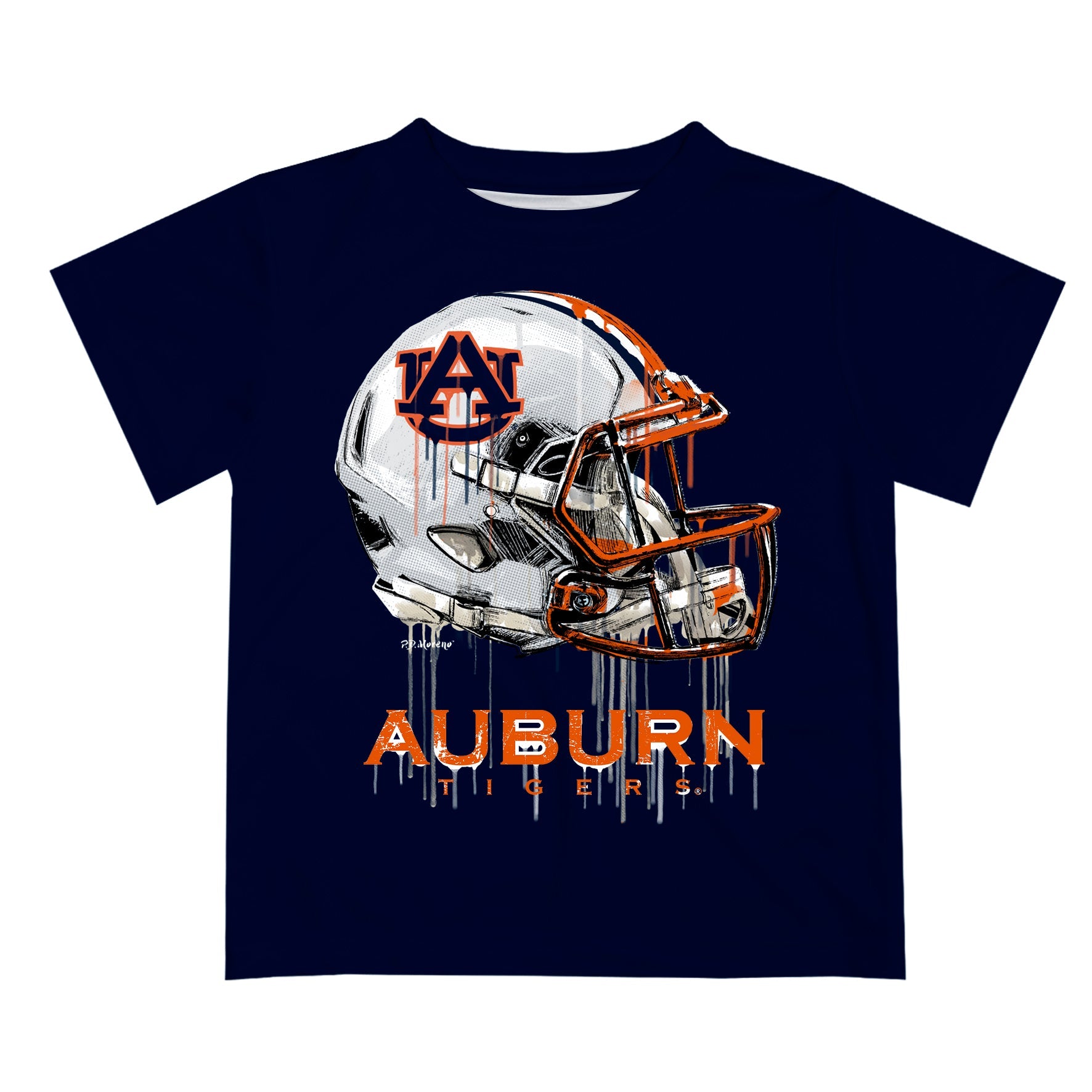 Auburn University Tigers Original Dripping Football Helmet Blue T-Shirt by Vive La Fete