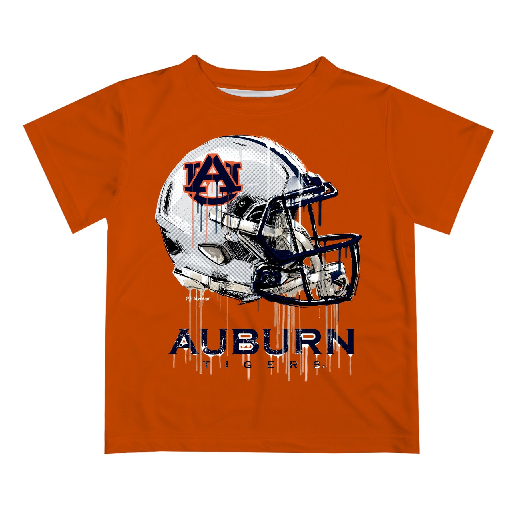 Auburn University Tigers Original Dripping Football Helmet Orange T-Shirt by Vive La Fete