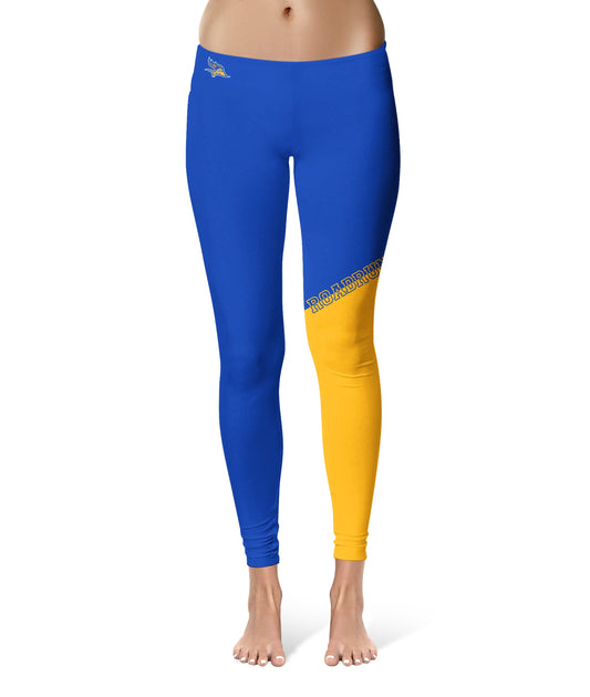 CSU Bakersfield Roadrunners Vive La Fete Game Day Collegiate Leg Color Block Women Blue Gold Yoga Leggings