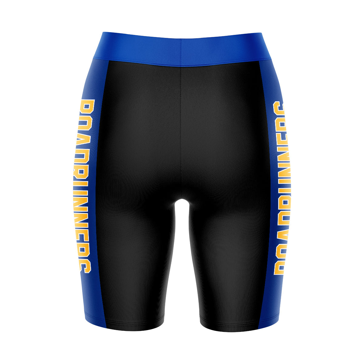 CSU Bakersfield Roadrunners Vive La Fete Game Day Logo on Waistband and Blue Stripes Black Women Bike Short 9 Inseam