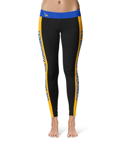 CSU Bakersfield Roadrunners Vive La Fete Game Day Collegiate Gold Stripes Women Black Yoga Leggings 2 Waist Tights