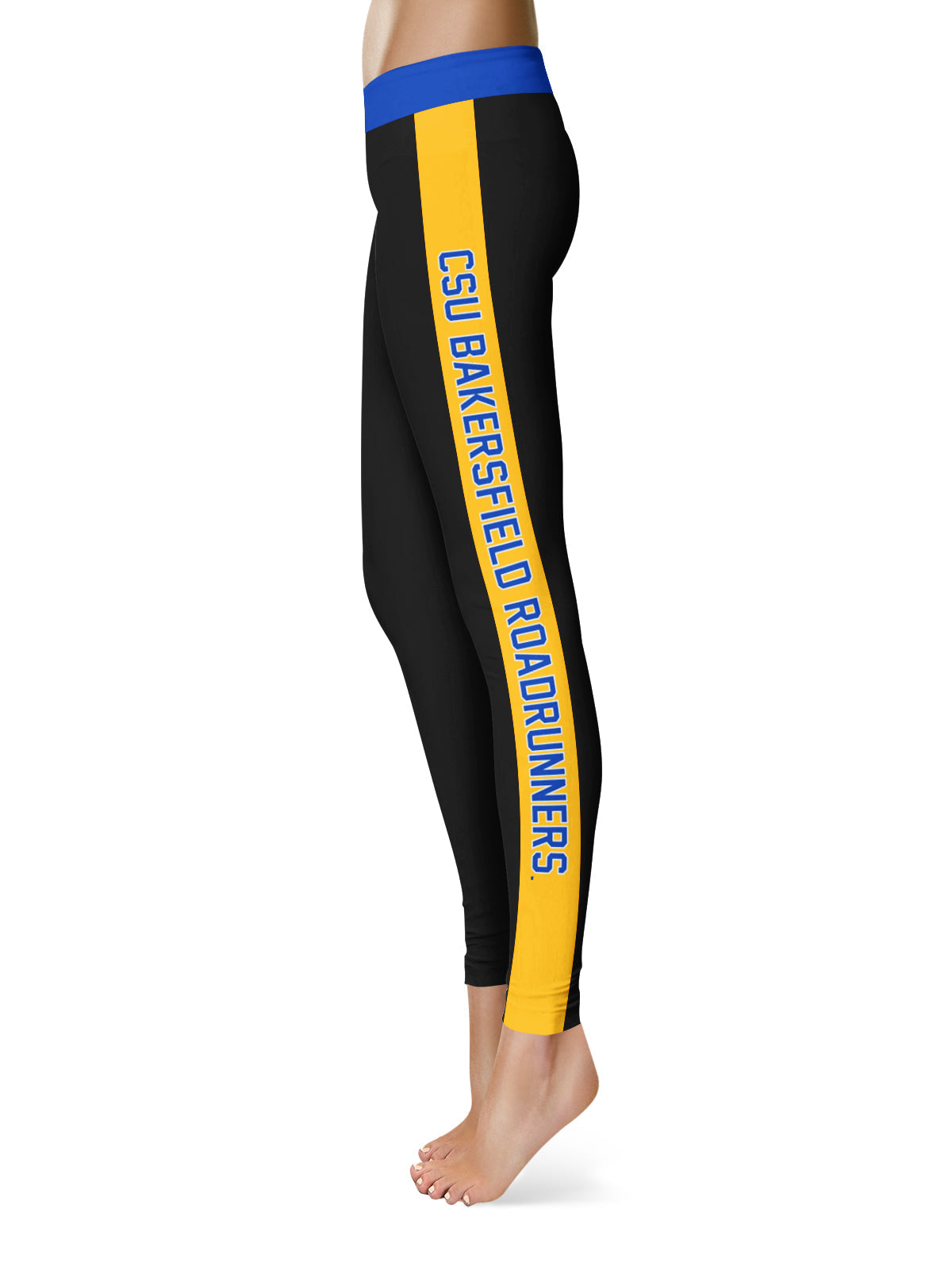 CSU Bakersfield Roadrunners Vive La Fete Game Day Collegiate Gold Stripes Women Black Yoga Leggings 2 Waist Tights