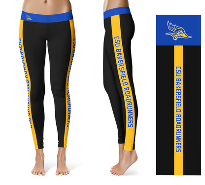 CSU Bakersfield Roadrunners Vive La Fete Game Day Collegiate Gold Stripes Women Black Yoga Leggings 2 Waist Tights