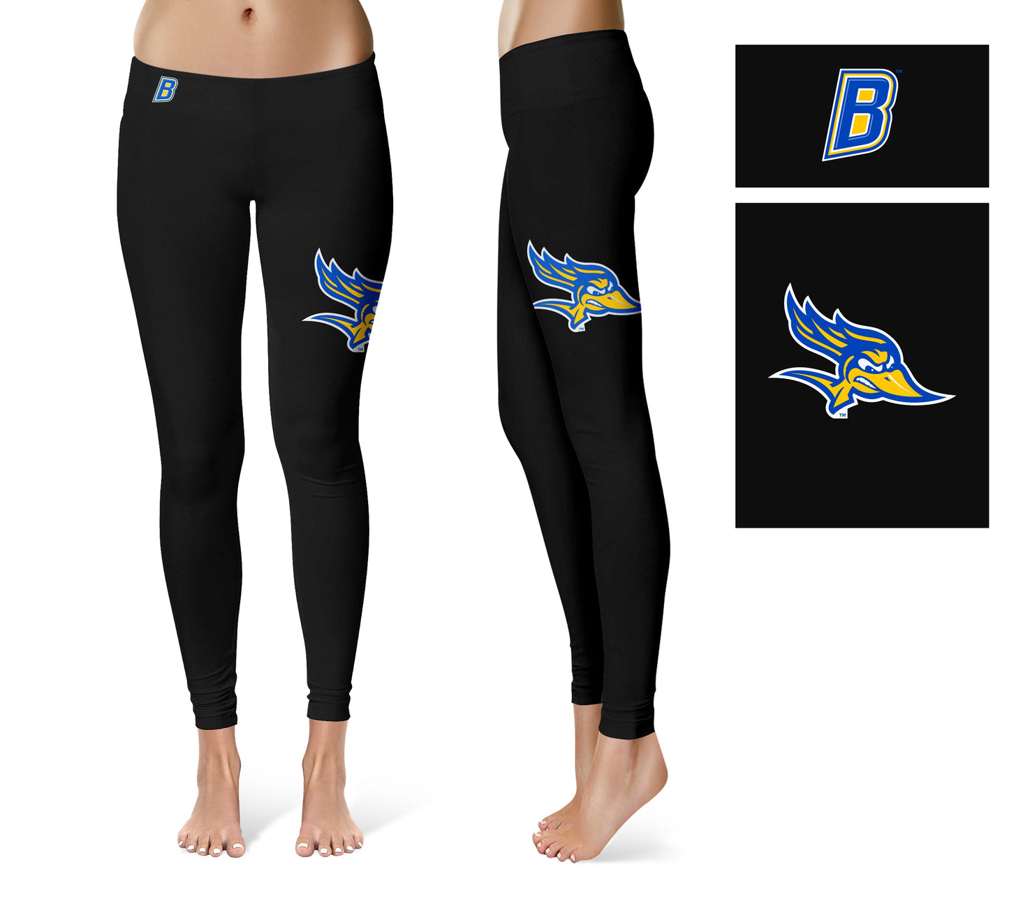 Bakersfield Roadrunners Vive La Fete Game Day Collegiate Large Logo on Thigh Women Black Yoga Leggings 2.5 Waist Tights